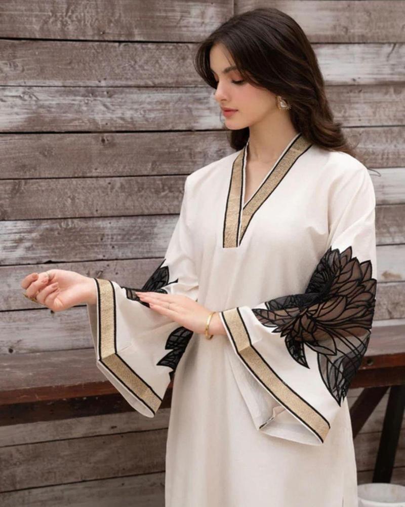 Women's Organza Suit - White, Embroidered, 3 Piece, Stitched