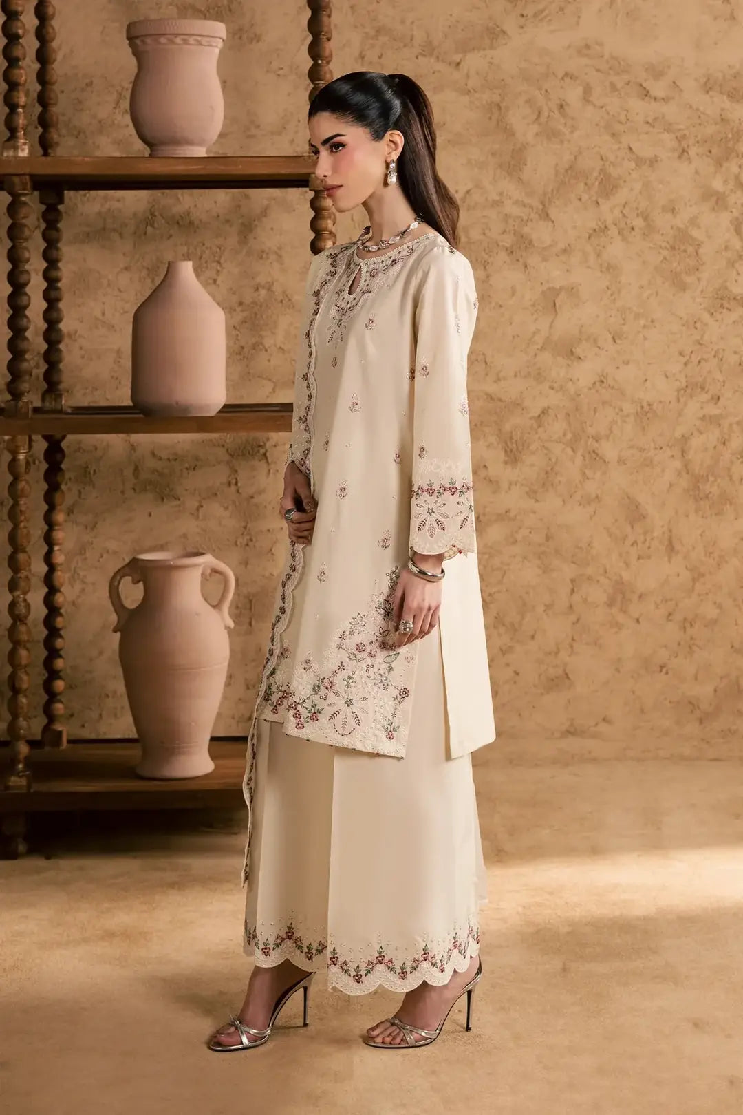 Women's Cotton Suit - White, Crinkle Dupatta, 3 Piece