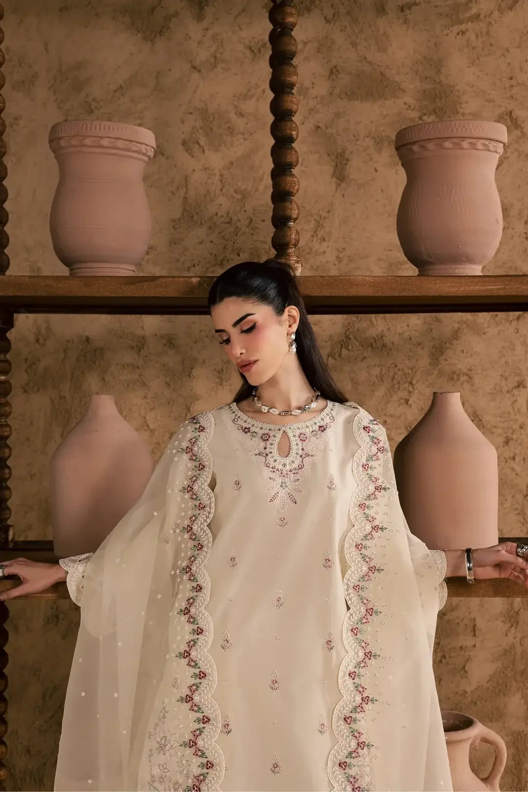 Women's Cotton Suit - White, Crinkle Dupatta, 3 Piece