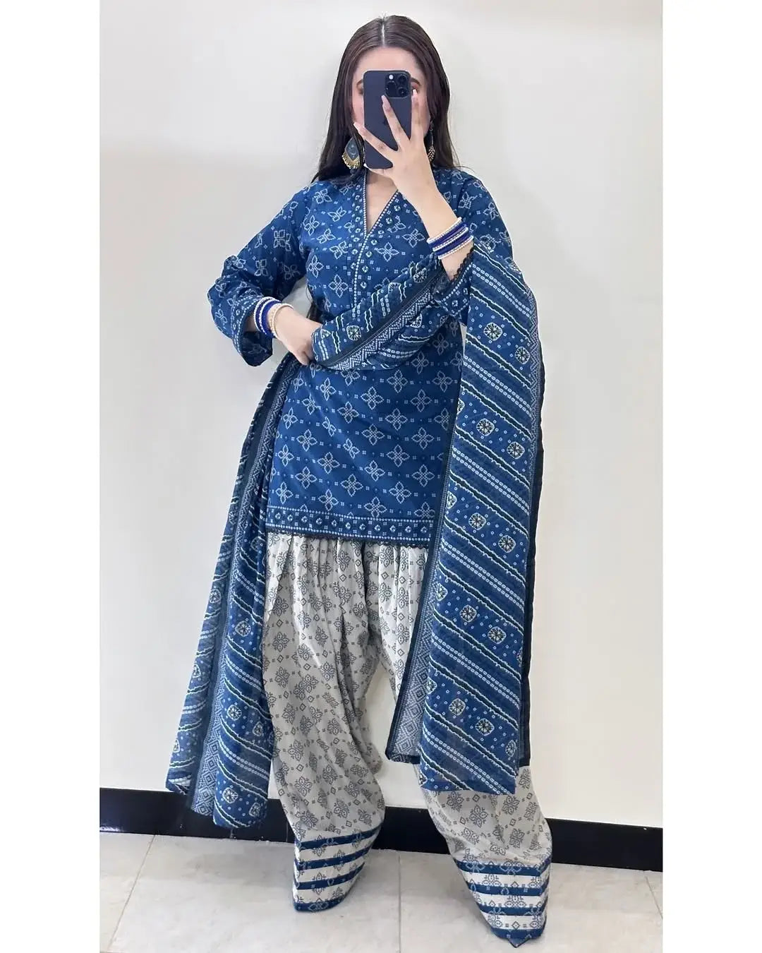 Women's Digital Print Lawn Suit - Blue, 3 Piece, Stitched