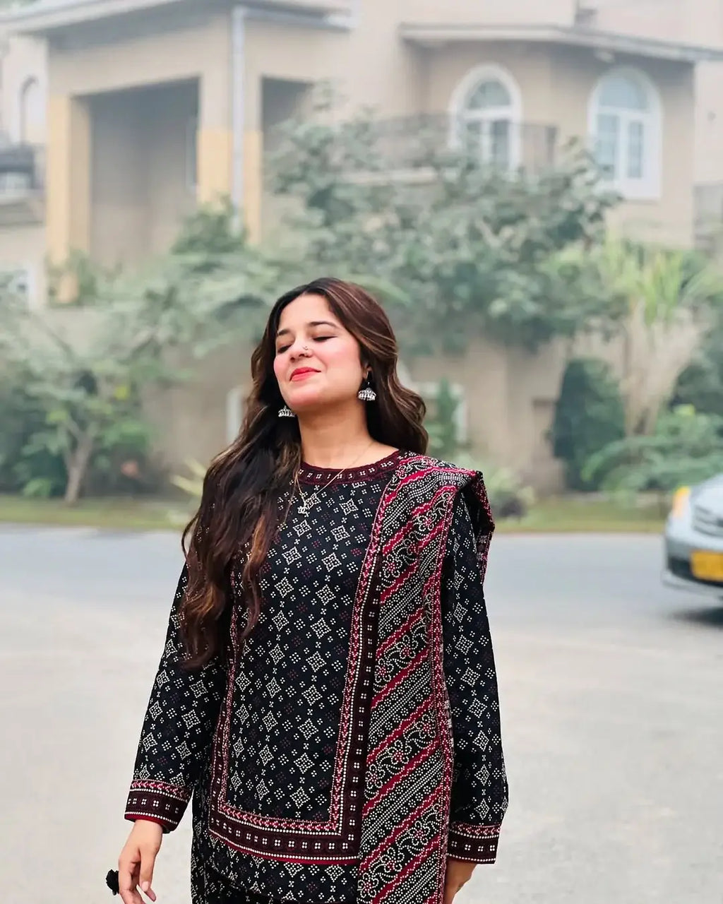 Stylish Women's Stitched Digital Printed Suit - 3 Pcs in Black