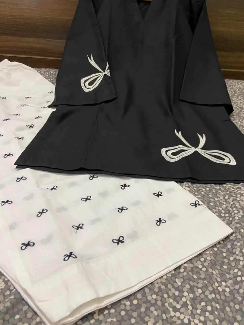 Black Embroidered Cotton Suit - 2-Piece Stitched - view 5