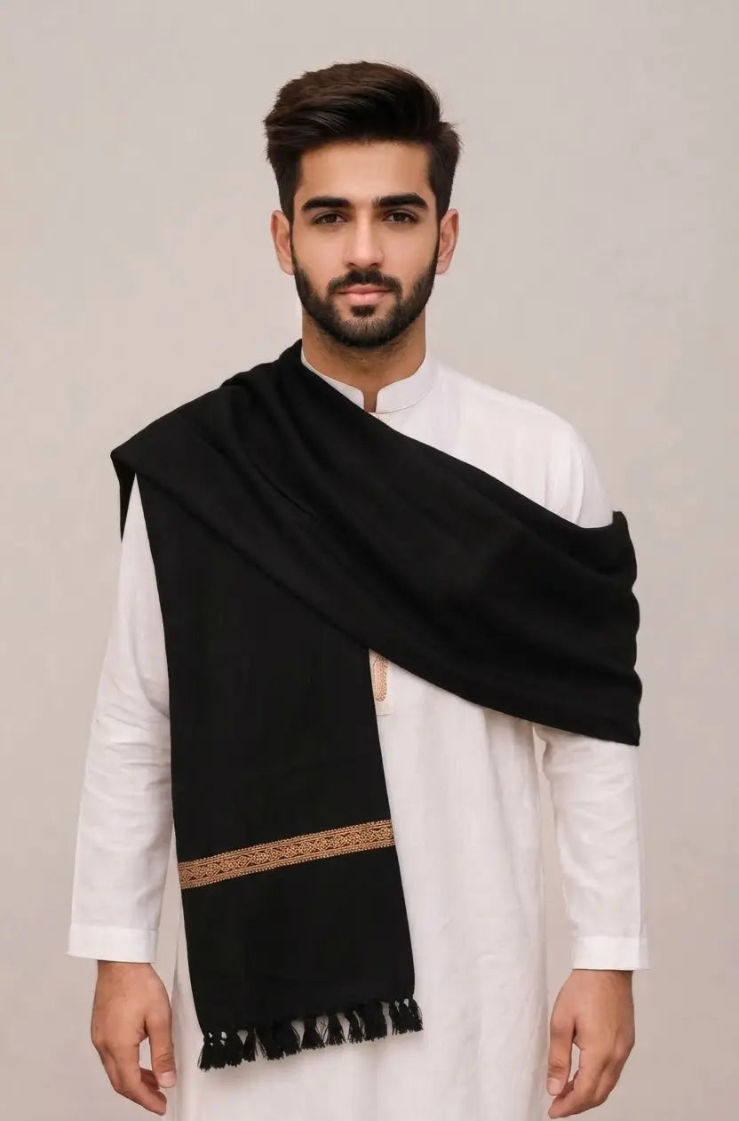 Men's Pashmina Wool Shawl - Black, 2.5 Yards