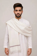 Men's Pashmina Wool Shawl - White, 2.5 Yards, Plain