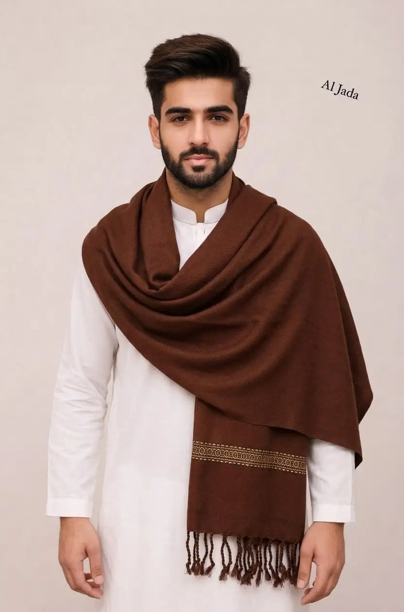 Men's Pashmina Wool Shawl - Maroon, 2.5 Yards