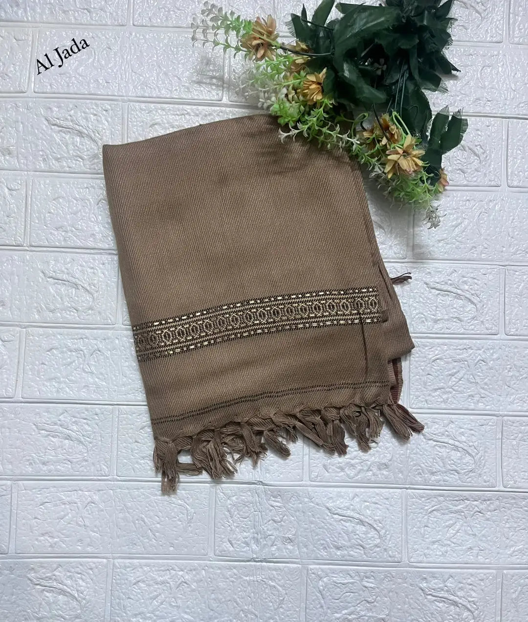 Men's Pashmina Wool Shawl - Light Brown, 2.5 Yards, Plain