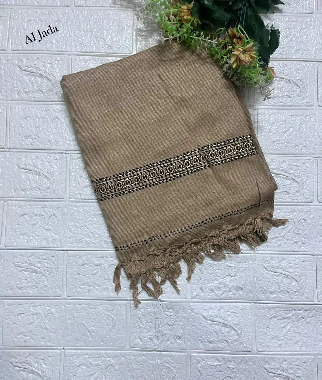 Men's Pashmina Wool Shawl - Beige, 2.5 Yards, Plain