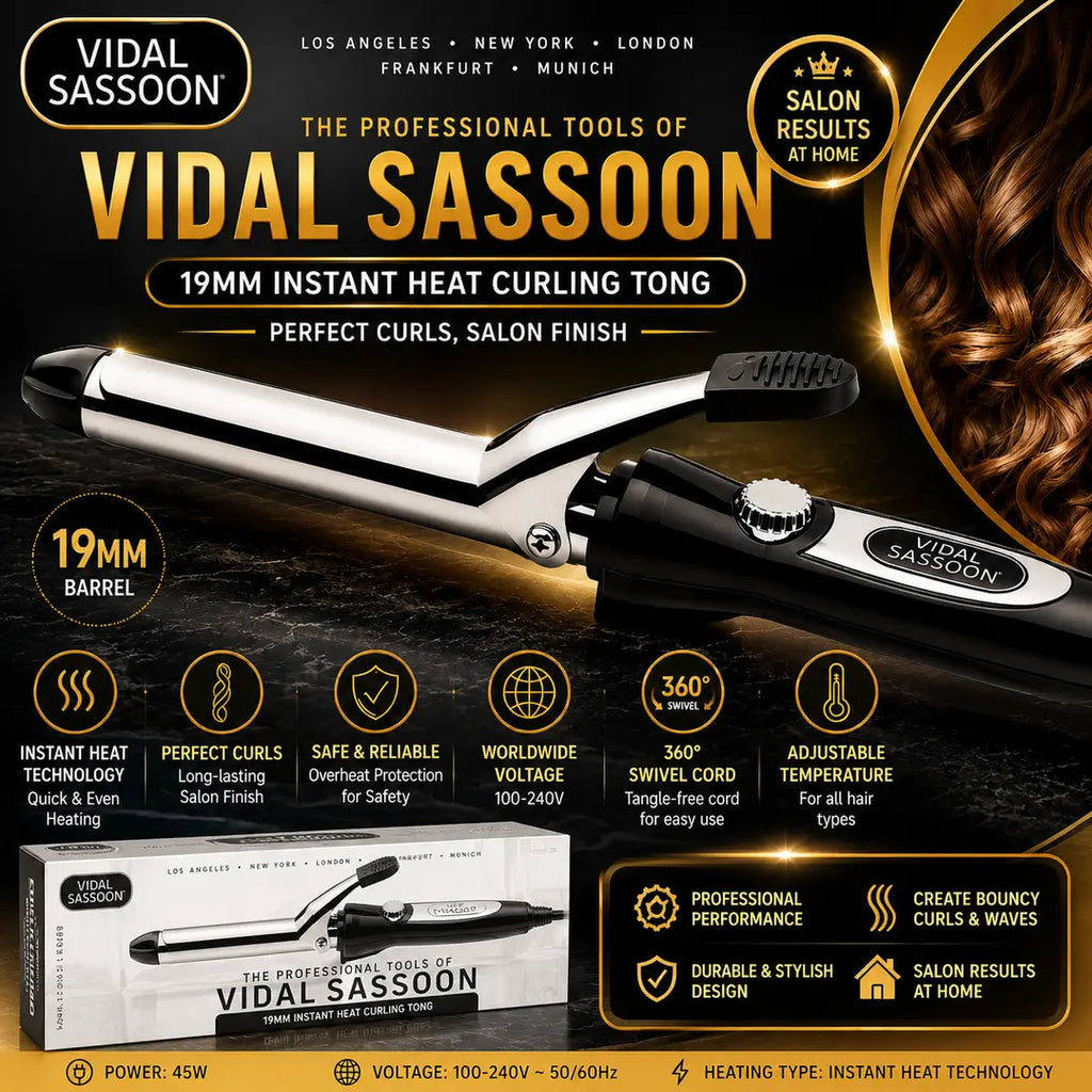 Professional Instant Heat Curling Tong – Hair Styling Curler | 19mm