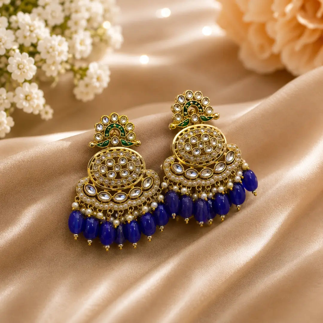 Flash Design Gold Plated Artificial Stones Earrings (Design 4) - view 2