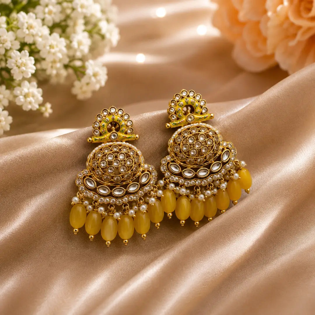 Flash Design Gold Plated Artificial Stones Earrings (Design 4) - view 3