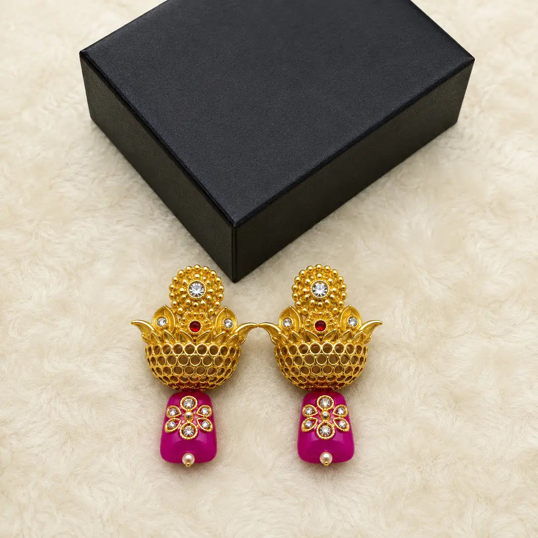Flash Design Gold Plated Artificial Stones Earrings - view 5