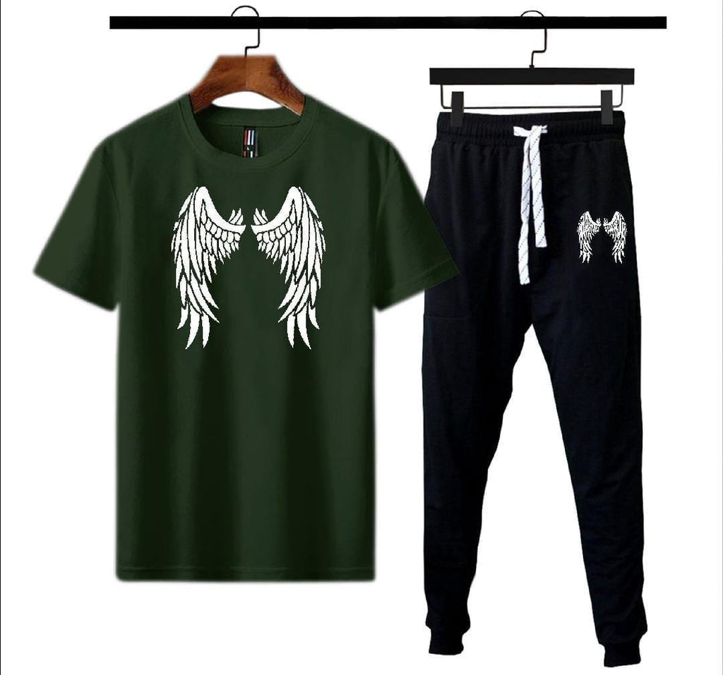 Men's Angel Wings Cotton Track Suit - Black & Green