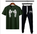 Men's Angel Wings Cotton Track Suit - Black & Green