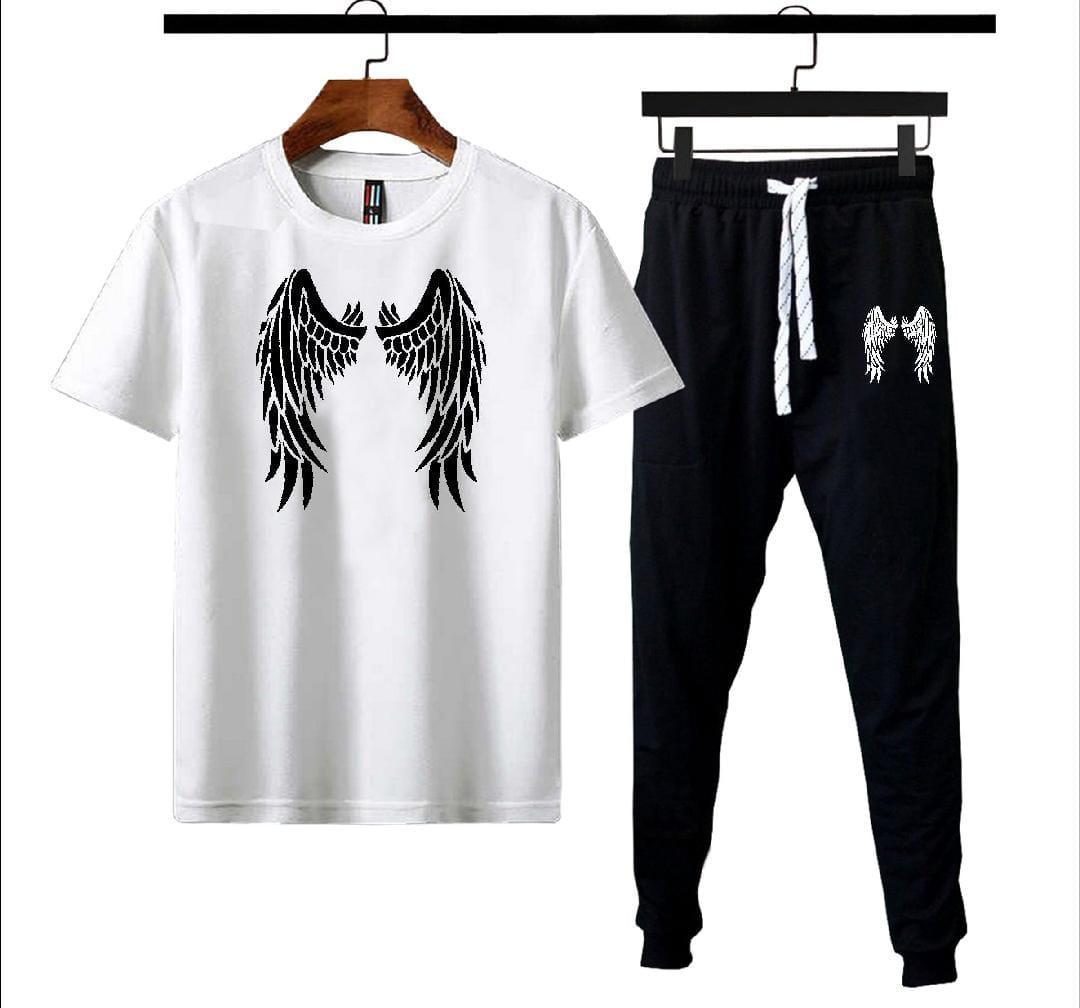 Men's Wing Graphic Cotton Track Suit - Black & White