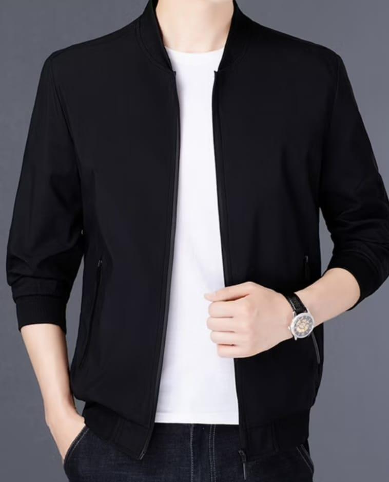 Men's Black Fleece Jacket - Collared, Plain, M to XL