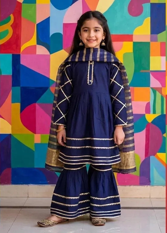 Women's Embroidered Kurta Set - Blue with Printed Dupatta - view 4
