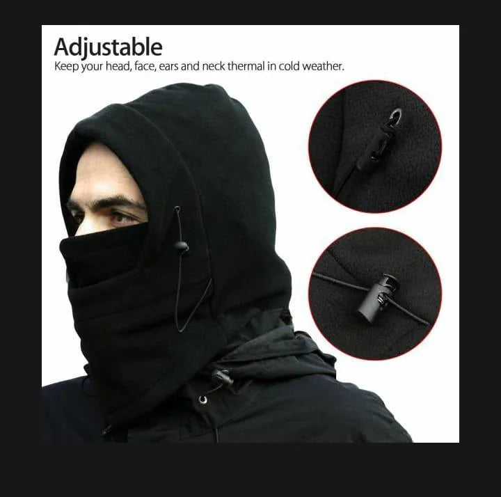 Fleece Balaclava - Black, Unisex Winter Face Cover