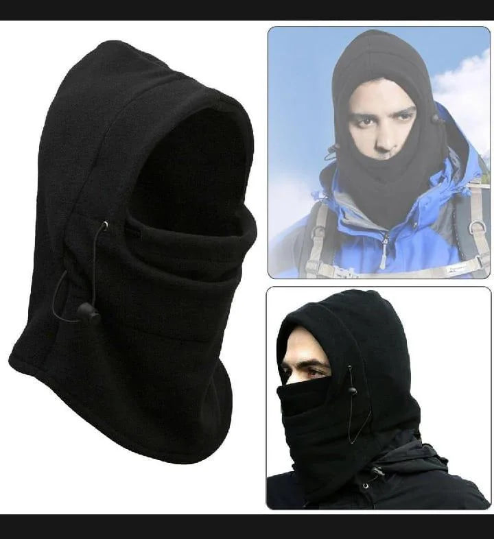 Fleece Balaclava - Black, Unisex Winter Face Cover