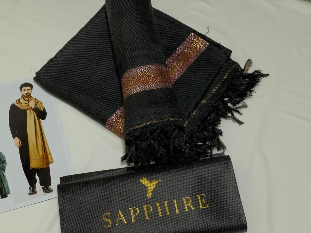 Men's Wool Shawl - Plain Black, 2.5 Gaz, Daily Wear