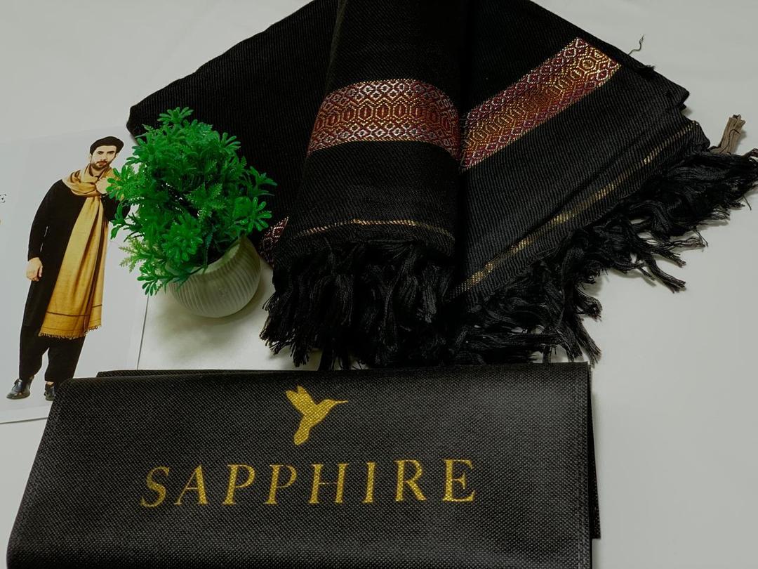 Men's Wool Shawl - Plain Black, 2.5 Gaz, Daily Wear