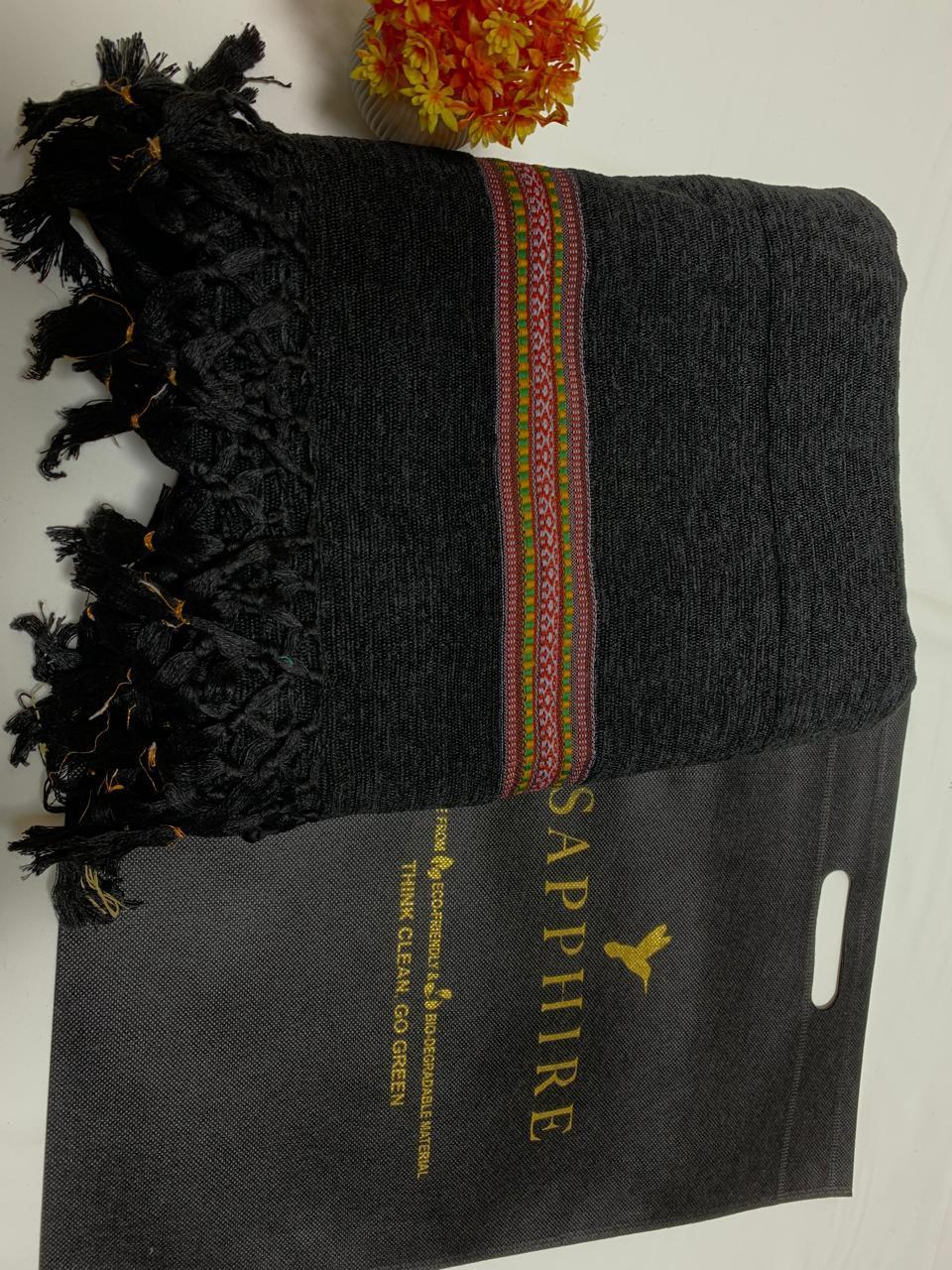 Men's Plain Velvet Shawl - Black, Standard Size