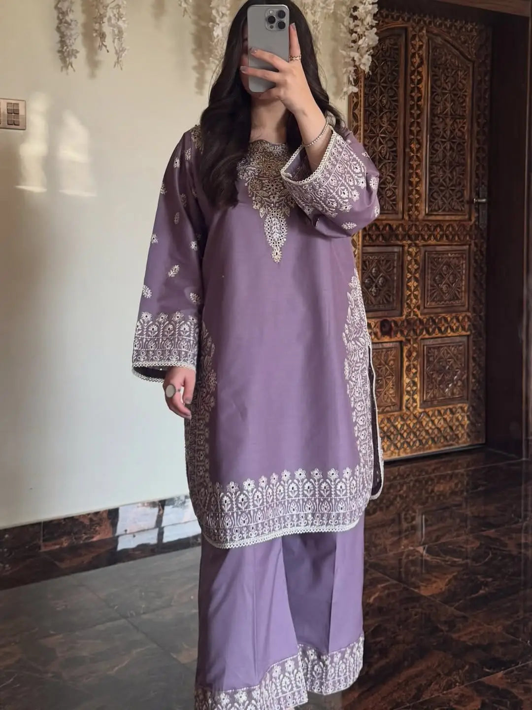 Women's Cotton Lawn Suit - Lilac, Embroidered, 3 Piece