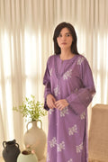 Women's Linen Suit - Lilac, Embroidered, 3 Piece, Stitched