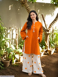 Orange Plain Cotton Suit - 2-Piece Stitched