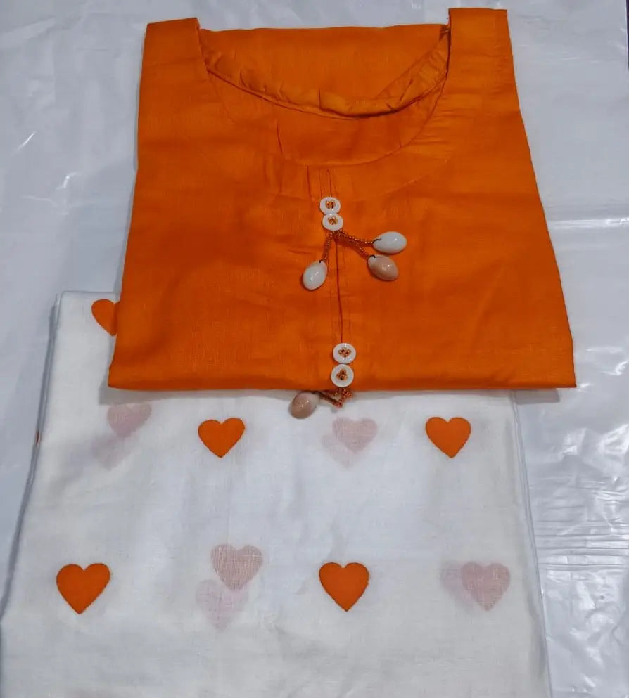 Orange Plain Cotton Suit - 2-Piece Stitched - view 2