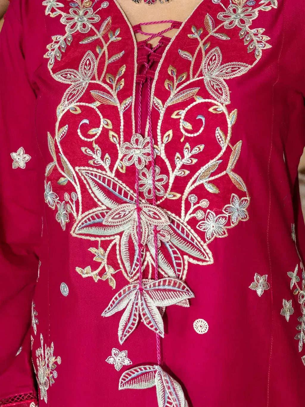 Women's Embroidered Lawn Suit - Hot Pink, 3 Piece, Stitched