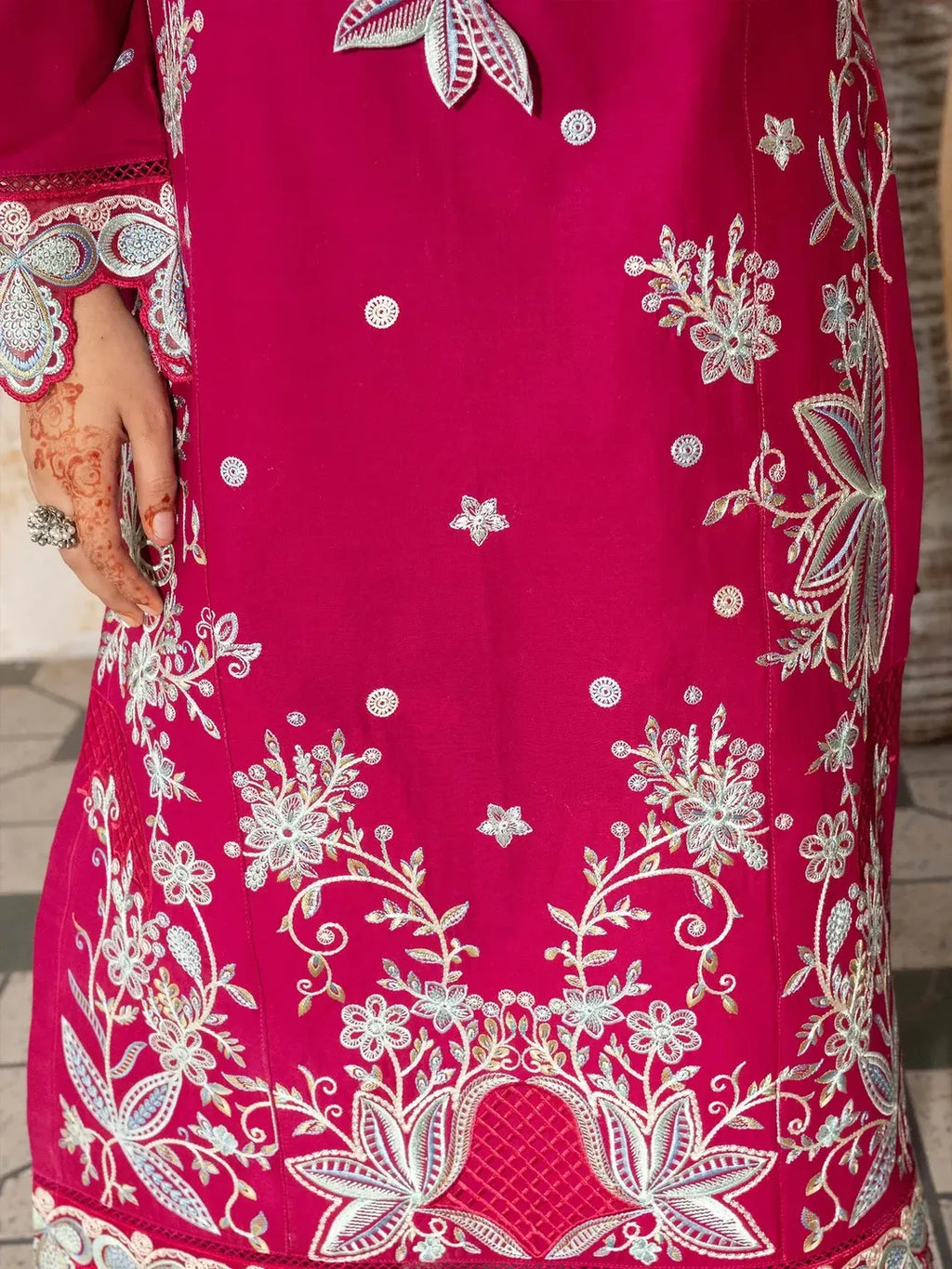Women's Embroidered Lawn Suit - Hot Pink, 3 Piece, Stitched