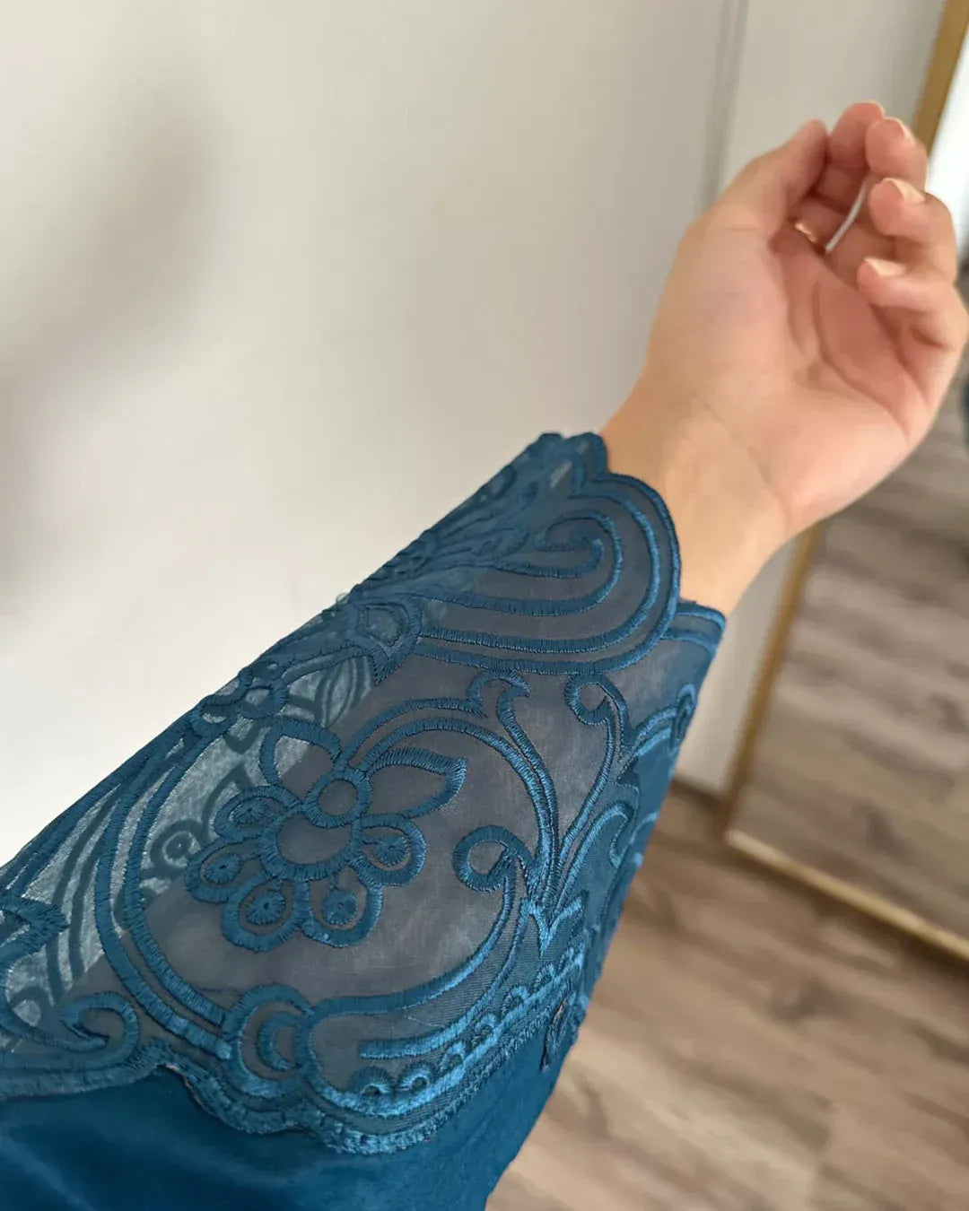 Teal Blue Embroidered Cotton Suit - 3-Piece Stitched - view 2