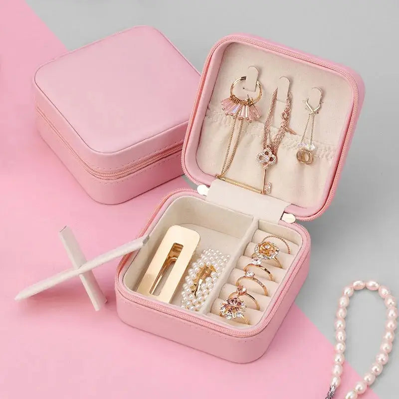High Quality Leather Jewellery Organizer Box with Zipper | Ear Rings & Necklace_Bracelets Holder | Small Jewelry Box Vanity Hanger Stand Velvet - view 5