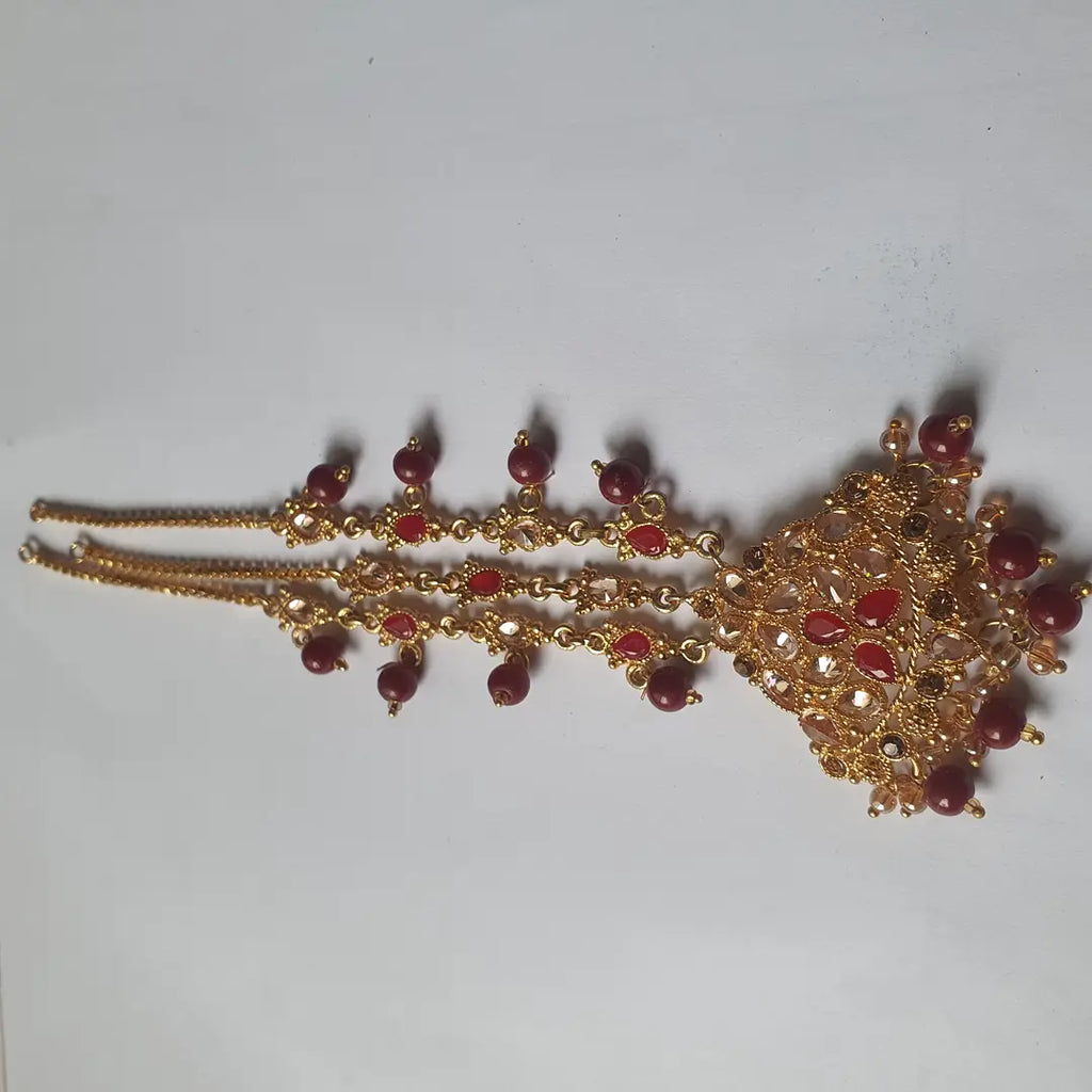 Rajasthani Design Gold Plated Kundan Matha Patti - view 5