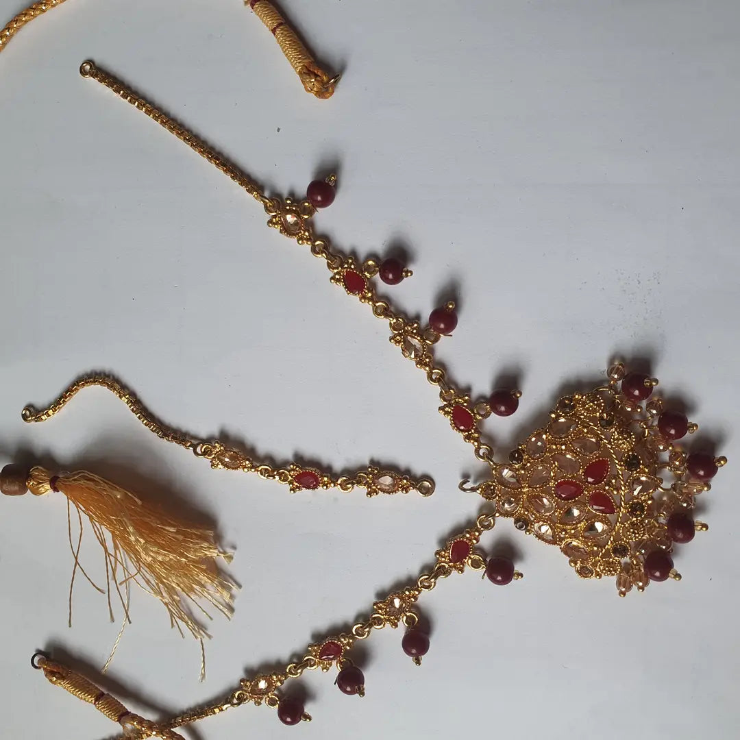 Rajasthani Design Gold Plated Kundan Matha Patti - view 6