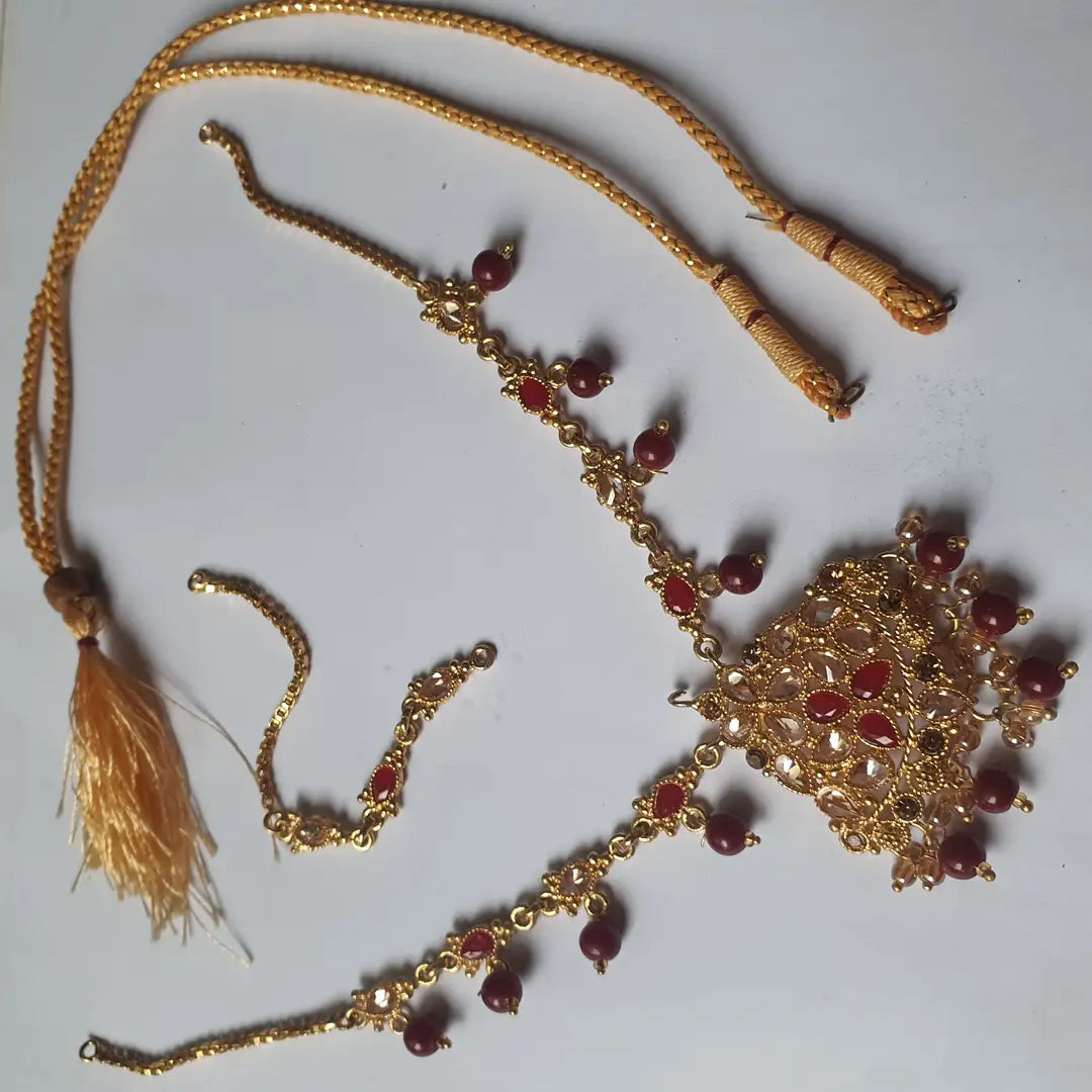 Rajasthani Design Gold Plated Kundan Matha Patti - view 7