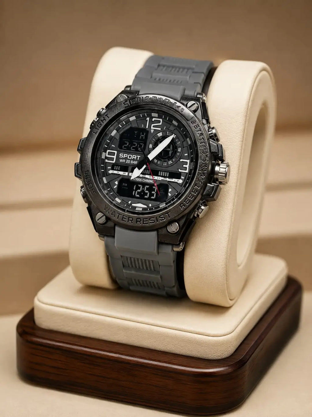 Men's Digital Analog Sports Watch - Black Dial, Water Resistant