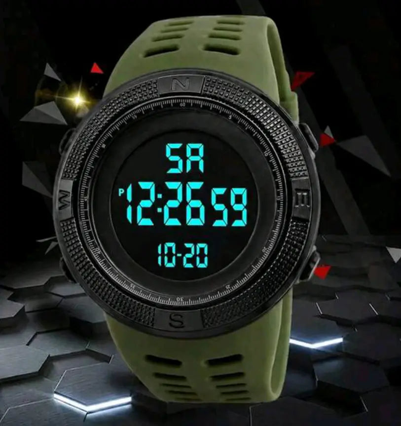 Men's Digital Sports Watch - LED Backlight, Alarm & Stopwatch