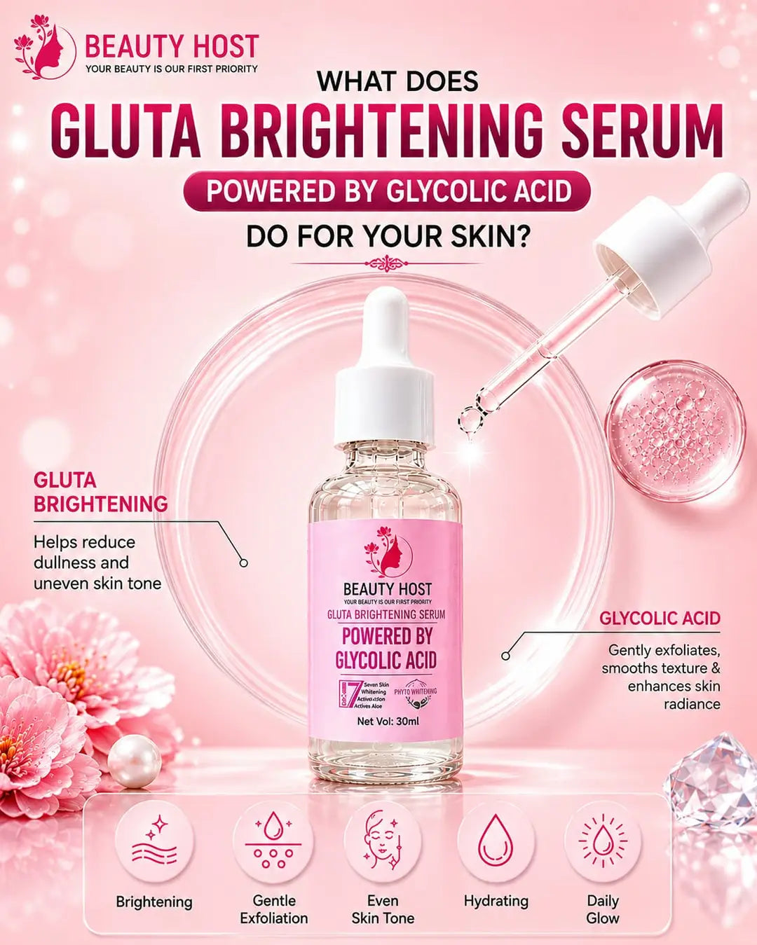 Brightening Face Serum - Glycolic Acid and Gluta