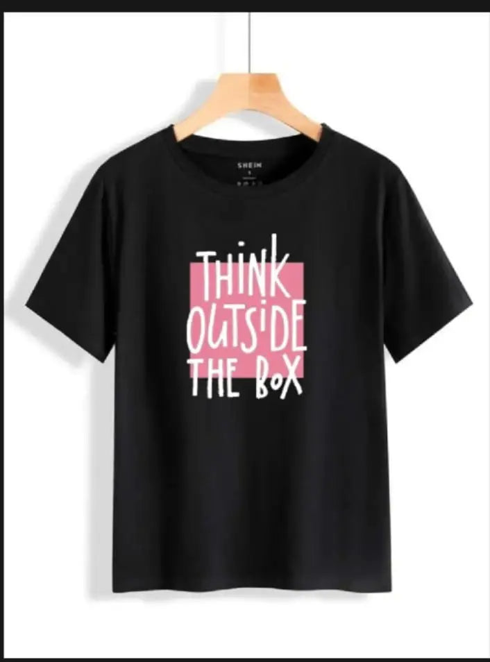Women's Printed Cotton T-Shirt - Black, Stitched