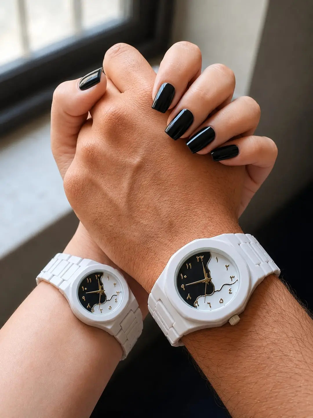 Couple Watch Set - White Octagon Dial, His & Hers Pair