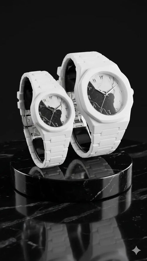 Couple Watch Set - White Octagon Dial, His & Hers Pair - view 2