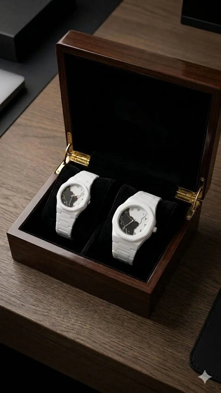 Couple Watch Set - White Octagon Dial, His & Hers Pair - view 3