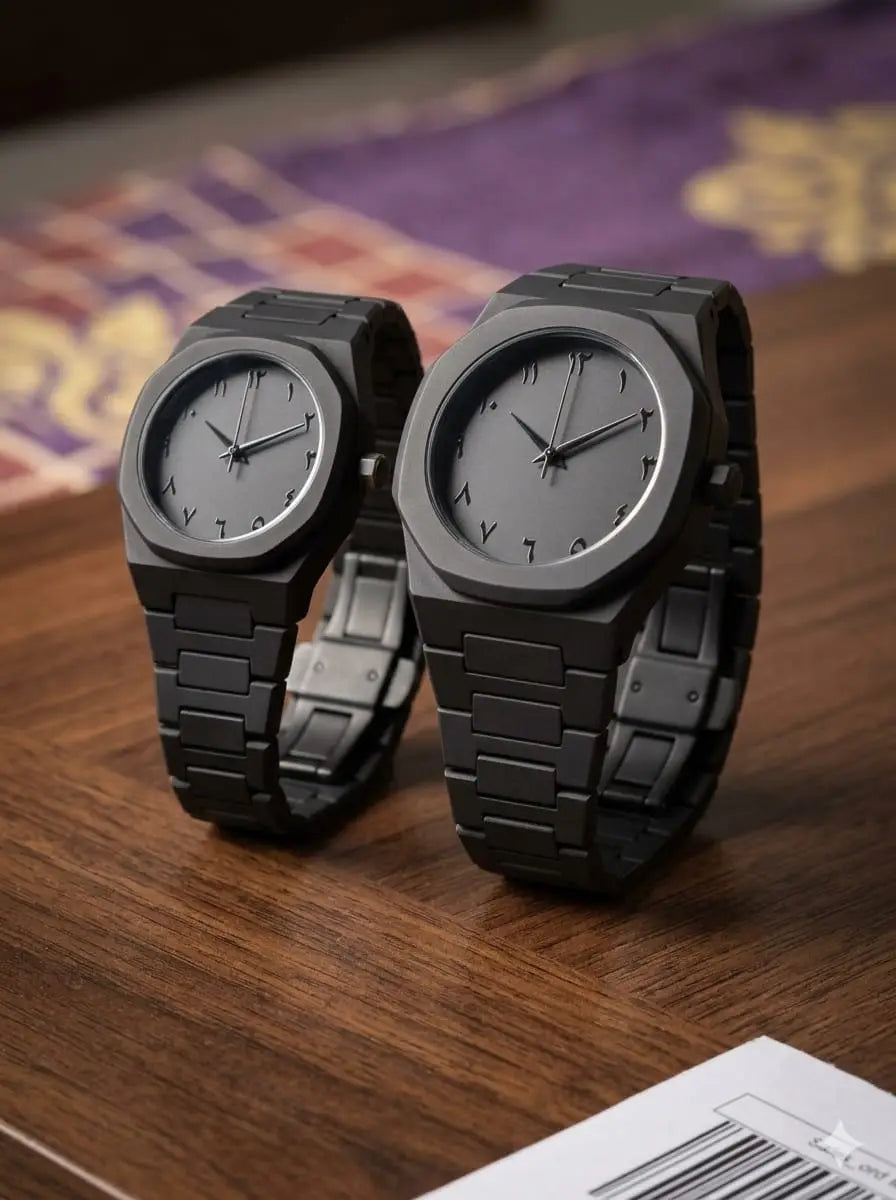 Couple Watch Set - Full Black Square Dial, Quartz Pair