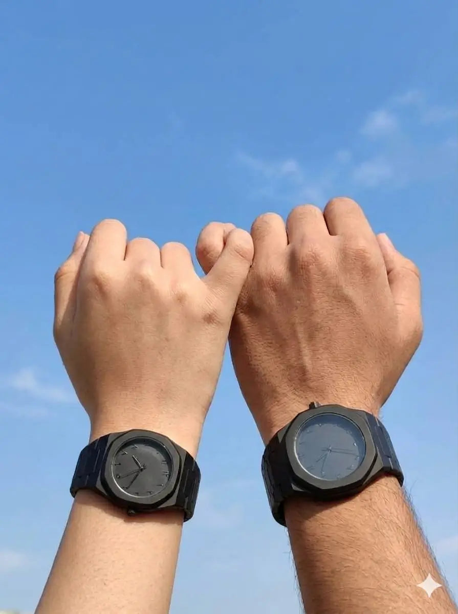 Couple Watch Set - Full Black Square Dial, Quartz Pair - view 2