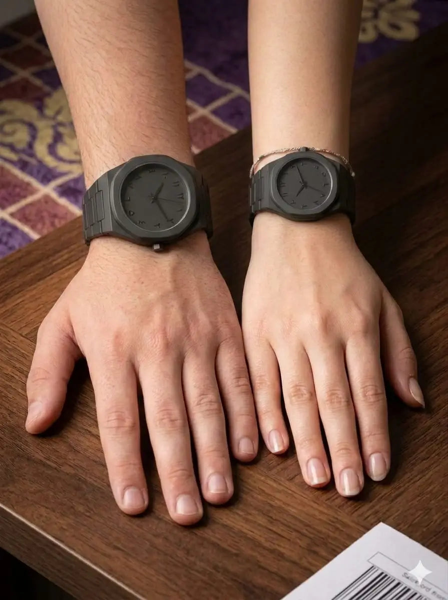 Couple Watch Set - Full Black Square Dial, Quartz Pair - view 3