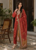 Red Embroidered Lawn Suit - 3-Piece Stitched