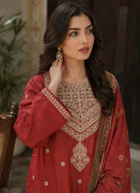 Red Embroidered Lawn Suit - 3-Piece Stitched - view 3