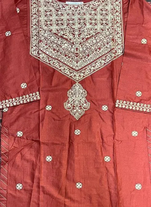 Red Embroidered Lawn Suit - 3-Piece Stitched - view 2