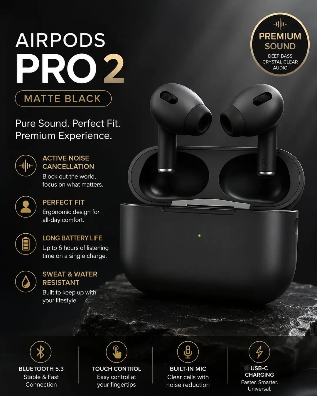 Black Long-Lasting Battery With Fast Charge 2 Earbuds - view 2
